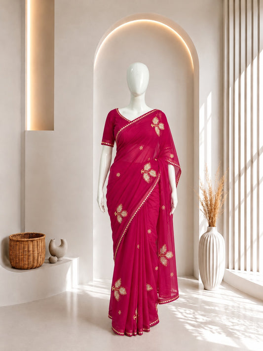 Pink Leaf Design saree