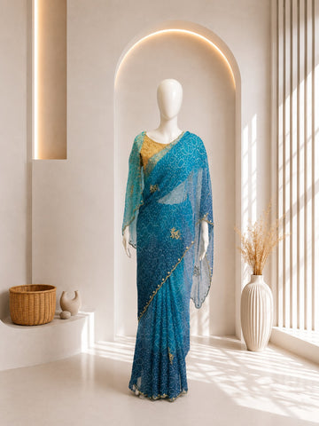Elegant Blue Bandhani Saree