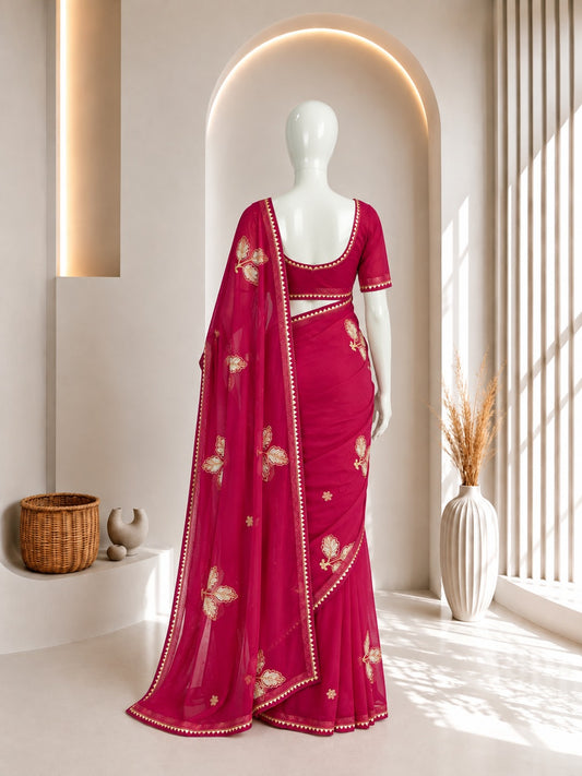 Pink Leaf Design saree
