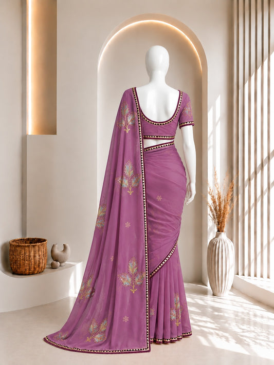 Purple Leaf Design Saree