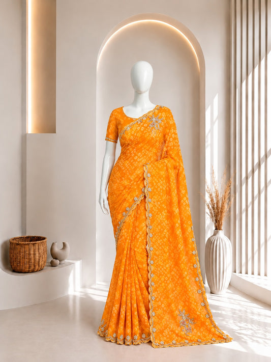 Bandhani Saree in Vibrant Yellow