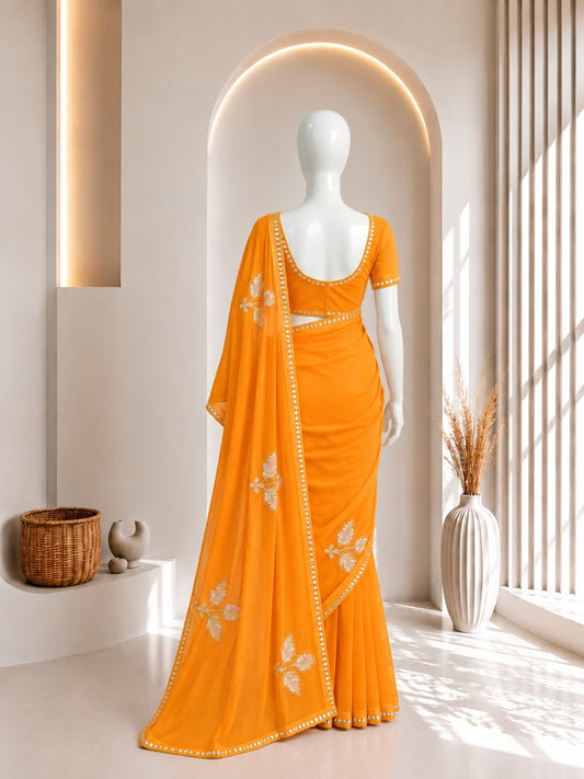 Yellow Leaf Design saree