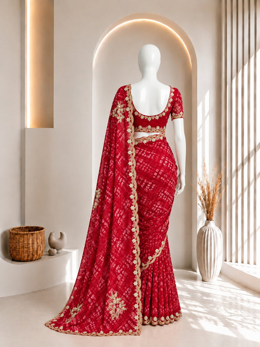 Bandhani Saree in Vibrant Red