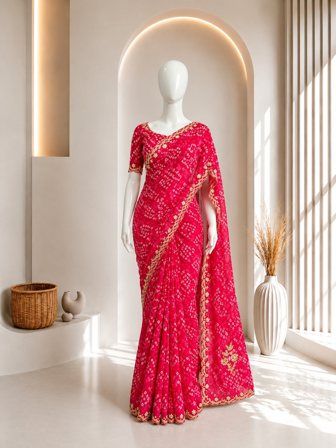 Bandhani Saree in Vibrant Pink
